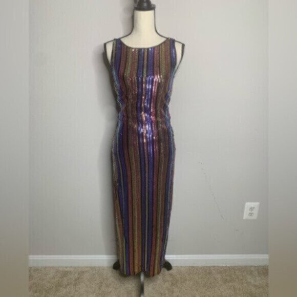NWOT One33 Social Sequined Stripe Backless Midi Dress - Picture 5 of 12